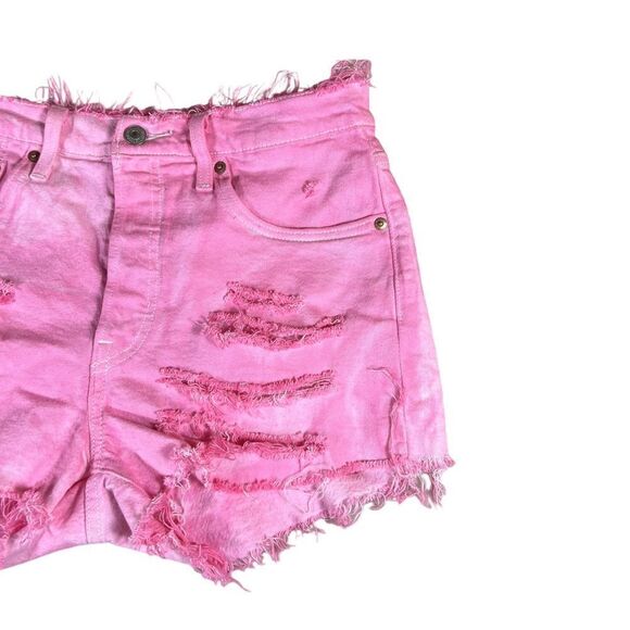 Levi’s 501 Barbie Pink Distressed Frayed Cut Off Shorts - Picture 2 of 12
